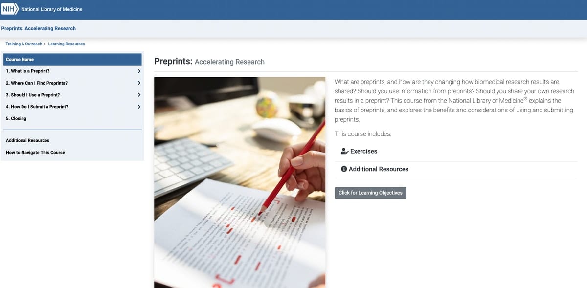 NLM Promotes Preprints via a "Course"